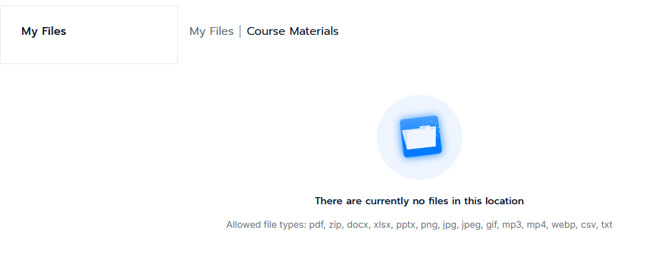 Empty folder with the allowed file types listed under the heading