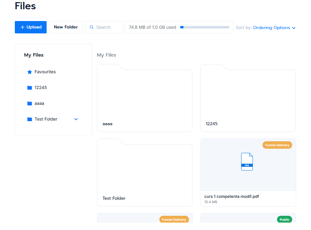 Files page showing the folder tree on the left and the files grid on the right