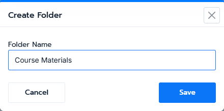Create Folder modal with the folder name filled in