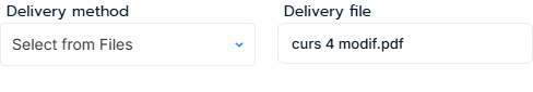Add Product modal showing the selected delivery file in its default state