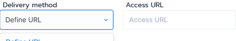 Delivery method dropdown open showing Define URL, Select from Files and Upload File